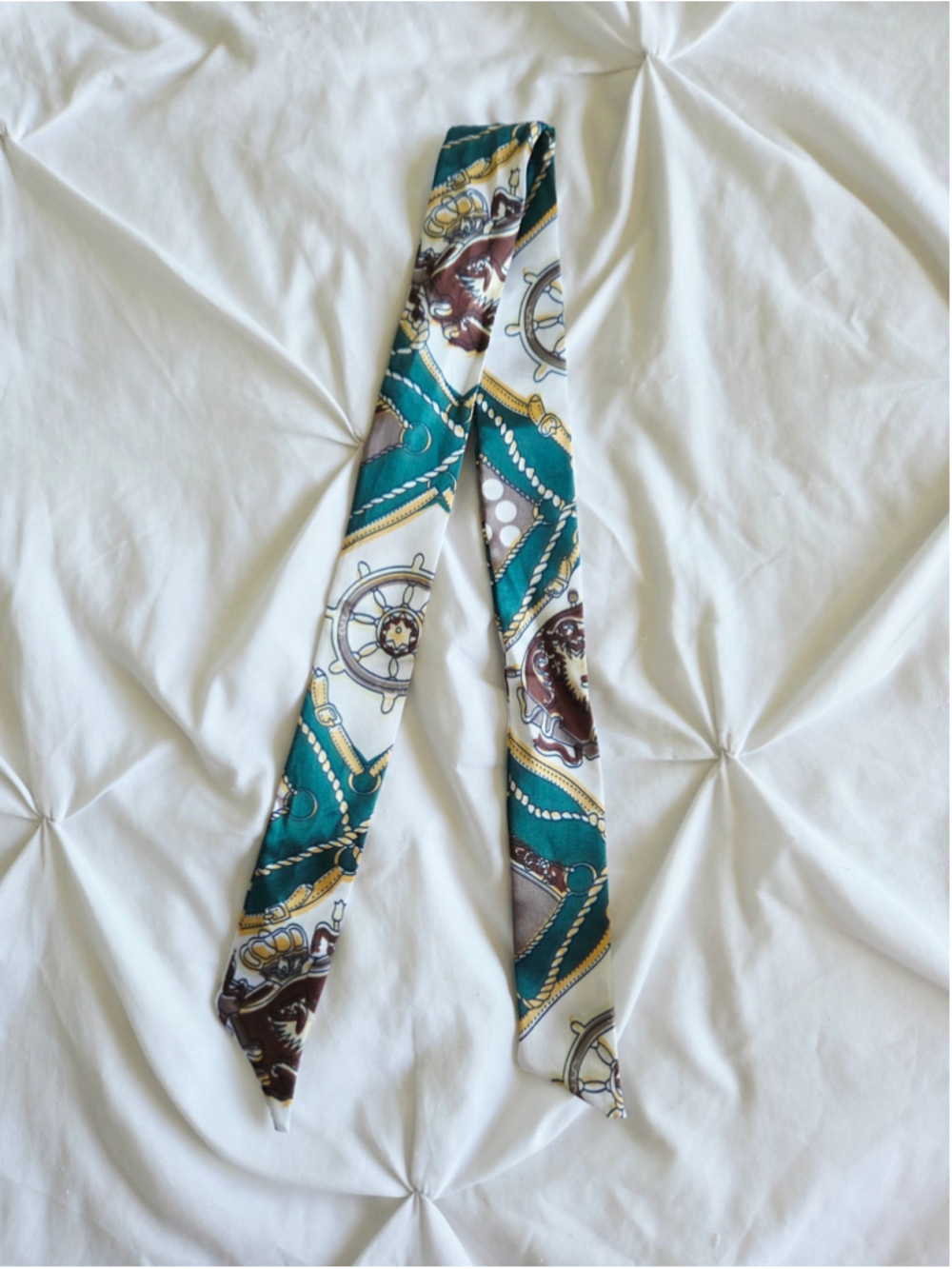 Nautical Twilly Scarf Bag Ribbon Teal Brown Green Hair Scarf